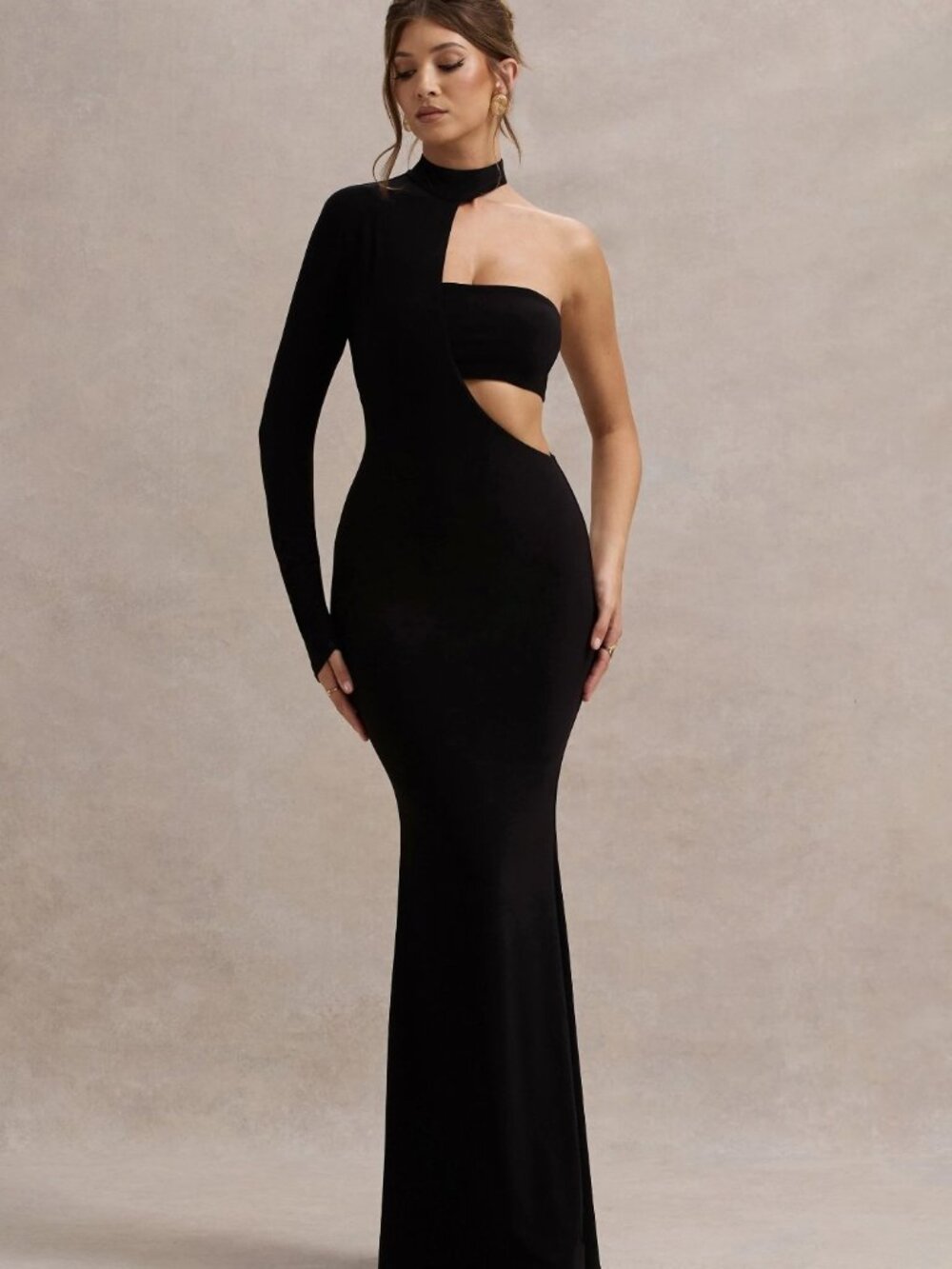 CLUB LONDON Socialite Black One-Sleeve Cut-Out Maxi Length Dress Women's Size 2 - Picture 5 of 10